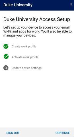 Android access setup activate profile