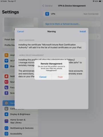 Install warning trust