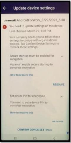 Android Confirm device settings