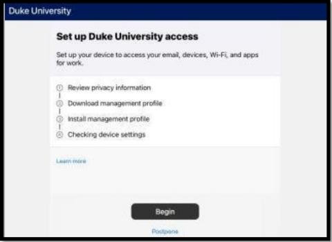 iOS Setup Duke access wide border